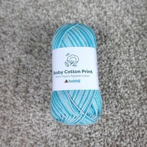 Hobbii Baby Cotton Print Yarn 100% Organic Egyptian Cotton Blue Color 06 50g